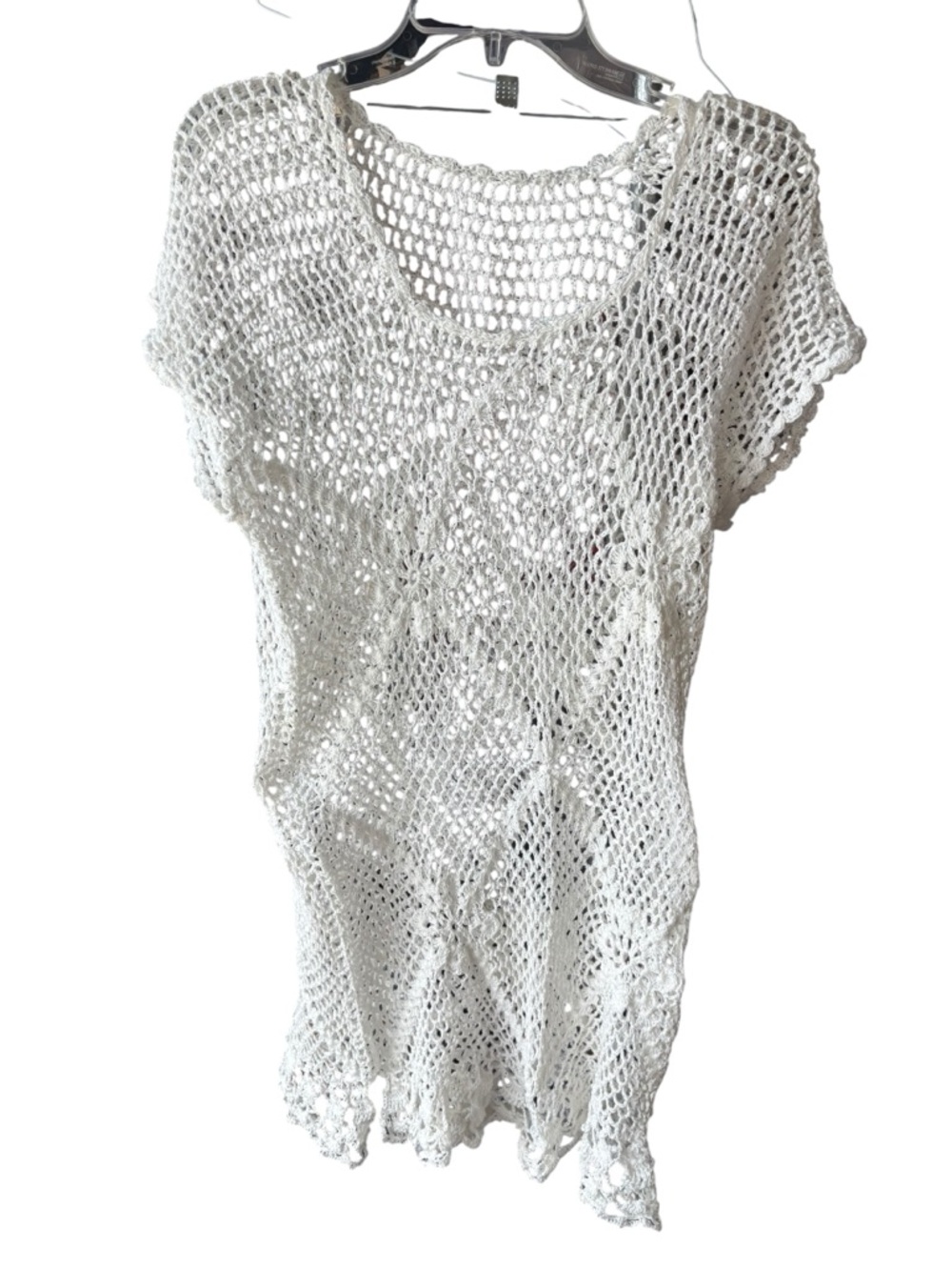 Off White Open-Weave Crochet Style Swim/Beach Cover-Up Tunic Women’s L - Picture 2 of 3